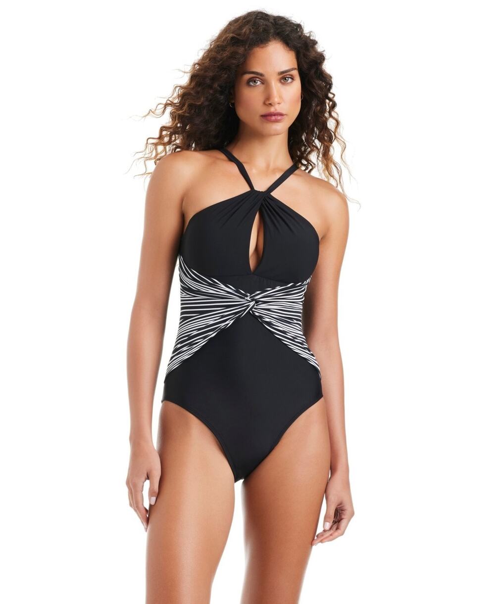 Beyond Control Women's Halter Neck One-Piece Swimsuit Black Size 16 4203